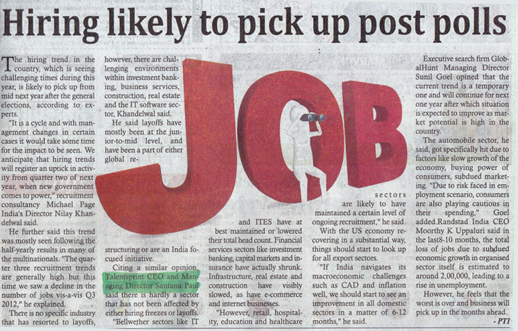 Hiring likely to pick up post polls