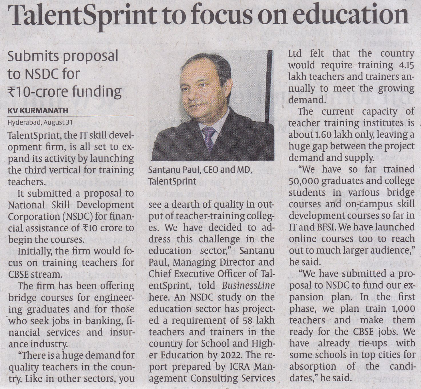 TalentSprint to focus on education
