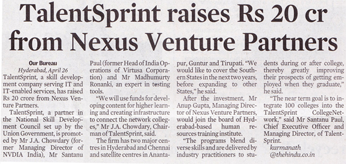 Times of India - Talent raises Rs20 crore funding
