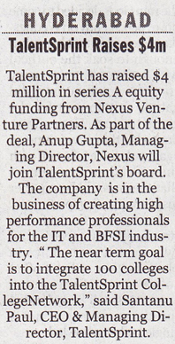 New Indian Express - Talent raises Rs20 crore funding
